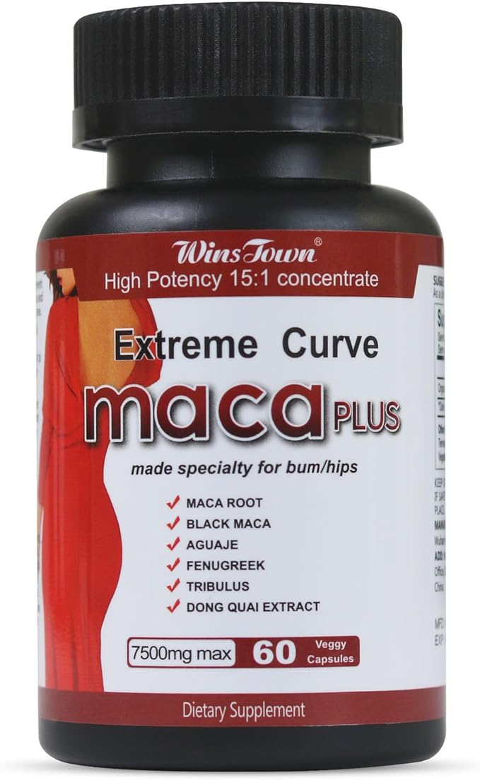 Maca Plus Capsules 7500mg Big Booty Enhancer with Maca Root Gluteus Boost Vitamins for Women's Extreme Curve 60 Count