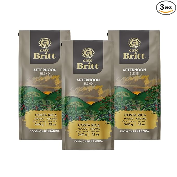 Café Britt® - Costa Rican Afternoon Blend Coffee (12 oz.) (3-Pack) - Ground Arabica Coffee Kosher Gluten Free 100% Gourmet &amp Medium Roast