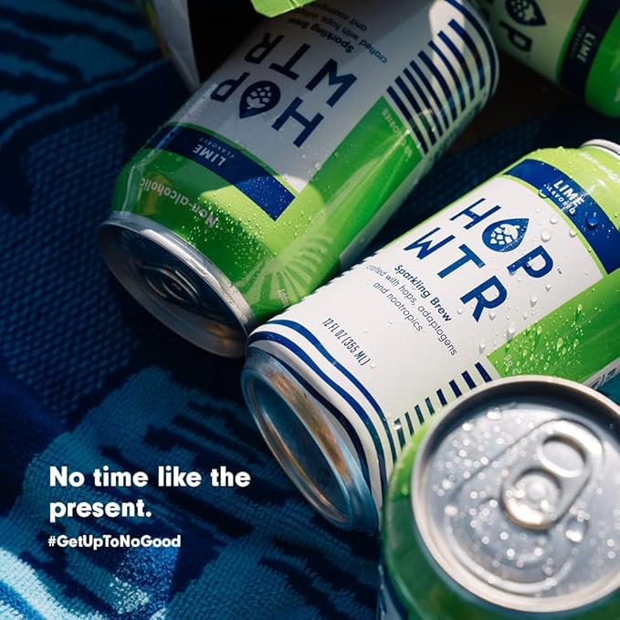 HOP WTR Sparkling Hop Water Lime 12 Pack Sugar Free Low Carb Non Alcoholic Drinks NA Beer Adaptogen Drink No Calories Adaptogens &amp Nootropics for Added Benefits 12 oz Cans
