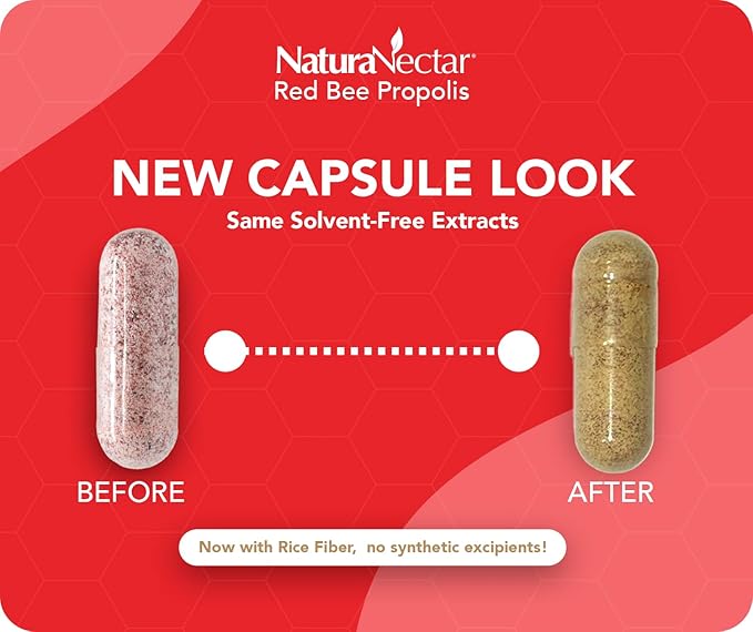 NaturaNectar - Red Bee Propolis Capsules - NSF Contents Certified Premium Brazilian Propolis - Gluten-Free Supplements with More Diverse Flavonoids &amp PWE - Sourced Through Ethical Beekeeping (60pc