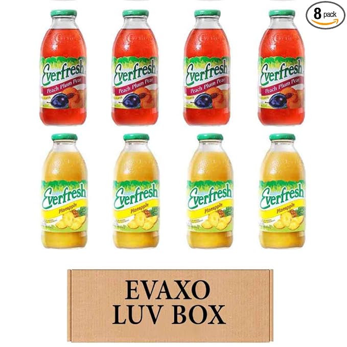 SELPONT verfresh Juice 16 oz. pack of 8  Everfresh Peach Plum Pear  Everfresh Pineapple Juice. by evaxo