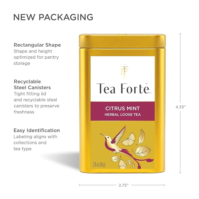 Tea Forte Citrus Mint Premium Loose Leaf Caffeine-Free Herbal Tea Blend Canister Makes 35-50 Cups