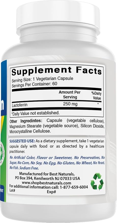 Best Naturals Lactoferrin 250 mg Veggie Capsule Supports Healthy Immune Function - 60 Count