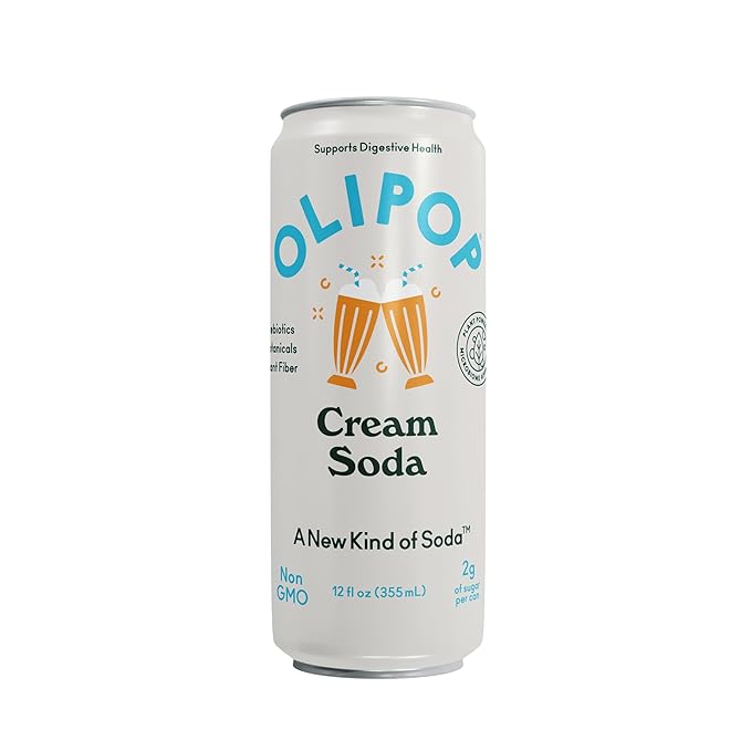 OLIPOP Prebiotic Soda Pop Cream Soda Pantry Pack Packed with Prebiotics Fiber and Botanicals Gluten Free GMO Free 12oz Skinny (12-Cans)