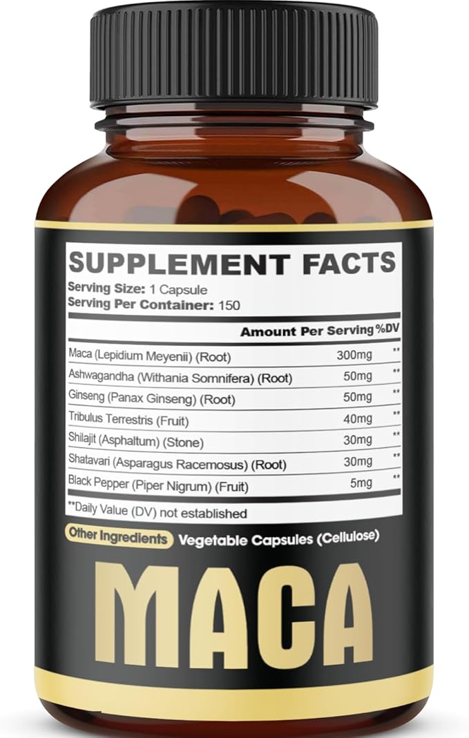 7in1 Premium Maca Root Capsules - with Ashwagandha Ginseng Tribulus Shilajit Shatavari &amp Black Pepper - Natural Energy Performance &amp Mood Support - 150 Counts for 5 Months