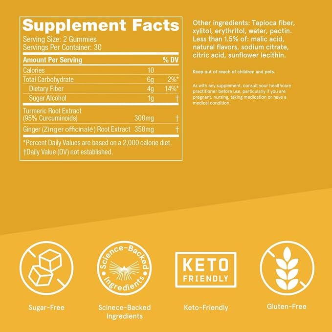 Bulletproof Sugar-Free Peach Ginger Turmeric Gummies 60 Count Keto Supplement for Joint and Inflammation Response Support New and Improved Flavor and texure