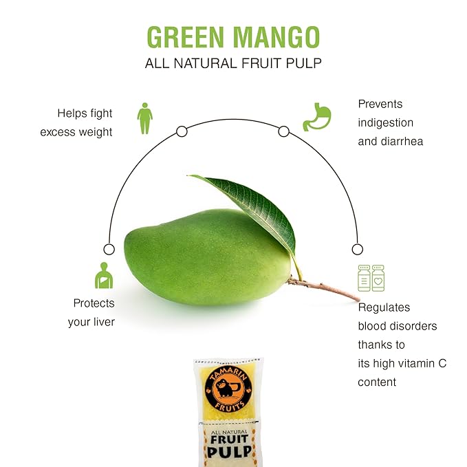 Tamarin Fruits All Natural Frozen Fruit Pulp perfect for Juicing Cocktails Smoothies Desserts and Baking No Sugar Added Gluten Free with No Preservatives (Mango Biche (Green Mango) 4lbs)
