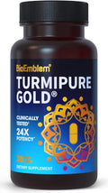 BioEmblem Turmeric Curcumin with Clinically Studied TurmiPure - 1 Small Cap Daily 24x More Absorption Than Others - Joint Support Healthy Inflammation Tumeric Supplements - Non-GMO - 30 Servings