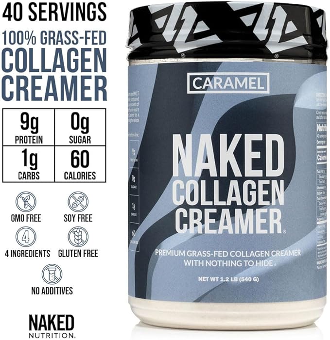 NAKED Caramel Collagen Peptides 20oz (25 Servings) Caramel Collagen Coffee Creamer (40 Servings) – Grass-Fed Pasture-Raised Hydrolyzed Collagen Non-GMO Keto Gluten Free Dairy-Free