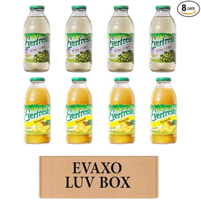 LUV BOX- variety Everfresh Juice 16 oz. pack of 8 Everfresh White Grape Everfresh Pineapple Juice. by evaxo