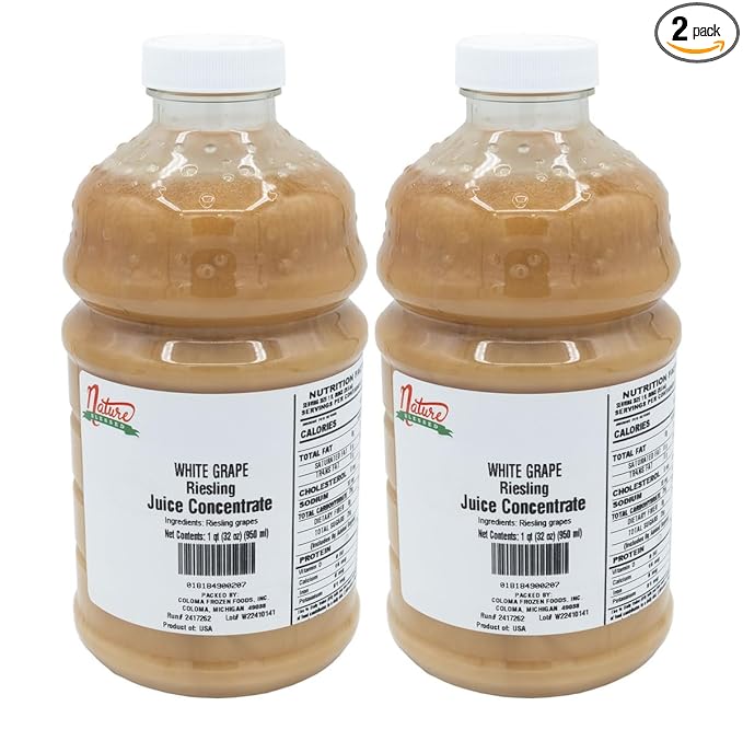 Nature Blessed 100% Riesling White Grape Fruit Juice Concentrate - 2 Quarts (2/32 fl oz bottles) Applications: Home Wine Making Distilling Hard Cider Smoothies Jelly Production