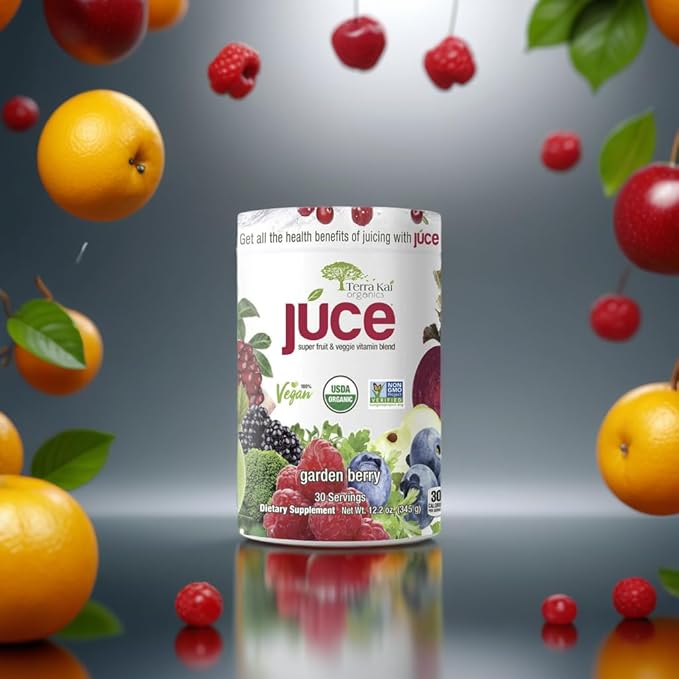 Terra-Kai Organics Juce Super Fruit and Veggie Blend Drink 12.2-Ounce Garden Berry 30 Servings Greens Powder Juce Green Juice Powder Super Food Greens Drink Juce Terra Kai (Pack 2) bundle with