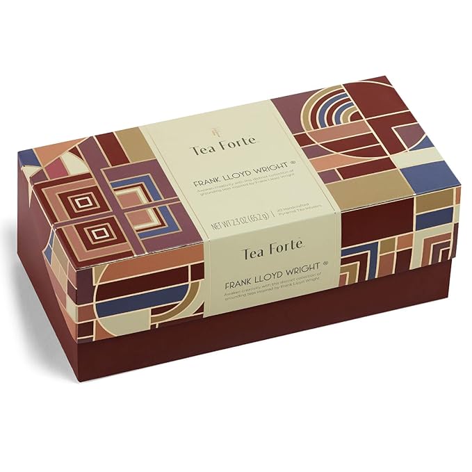 Tea Forte Premium Presentation Box Gift Set Sampler 20 Count Assorted Blends Individually Wrapped Handcrafted Pyramid Infuser Bags Frank Lloyd Wright