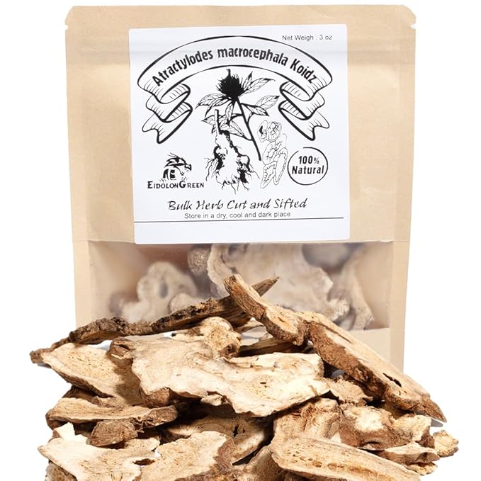 EidolonGreen Atractylodes macrocephala Koidz (Bai Zhu/白术/백술) – Premium Cut Slices for Tea and Cooking | Dried Chinese Herbs 88/3 Oz