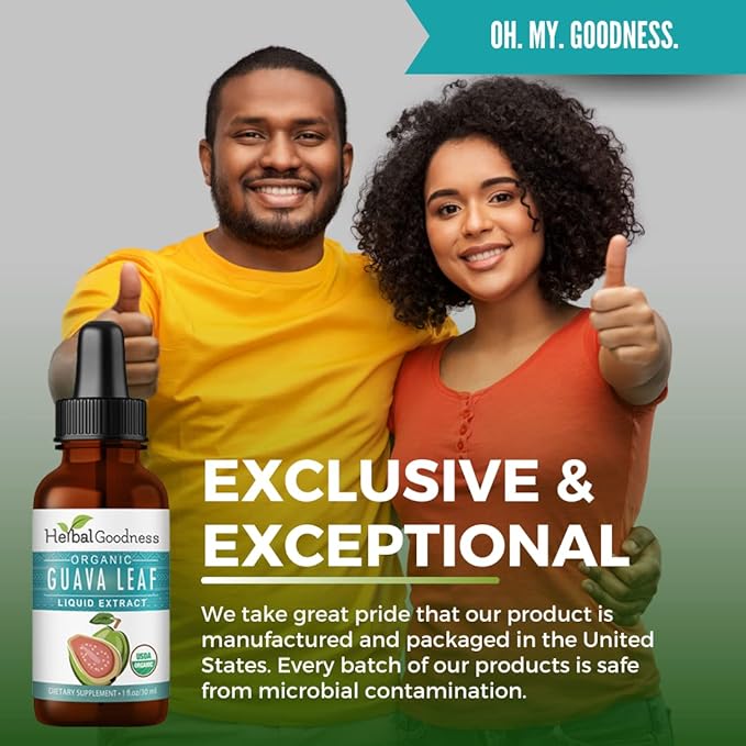 Guava Leaf Extract - Organic Guava Leaves - Hojas de Guayaba for Health &amp Wellness Immune Support Hair Skin and Nails Supplement | Non-GMO |1oz Bottle - Herbal Goodness