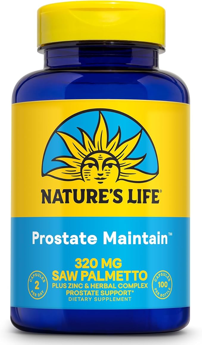 Nature's Life Prostate Maintain - Prostate Support Supplement for Men's Health - Saw Palmetto Pygeum Herbal Complex and Zinc Supplements - 50 Servings 100 Vegetarian Capsules