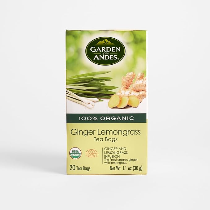 Garden of the Andes - Organic Ginger Lemongrass Tea - 20 Tea Bags/Box Pack of 6 (120 ct.) - Caffeine-Free Herbal Infusion - Supports Digestive Wellness &amp Calming Comfort