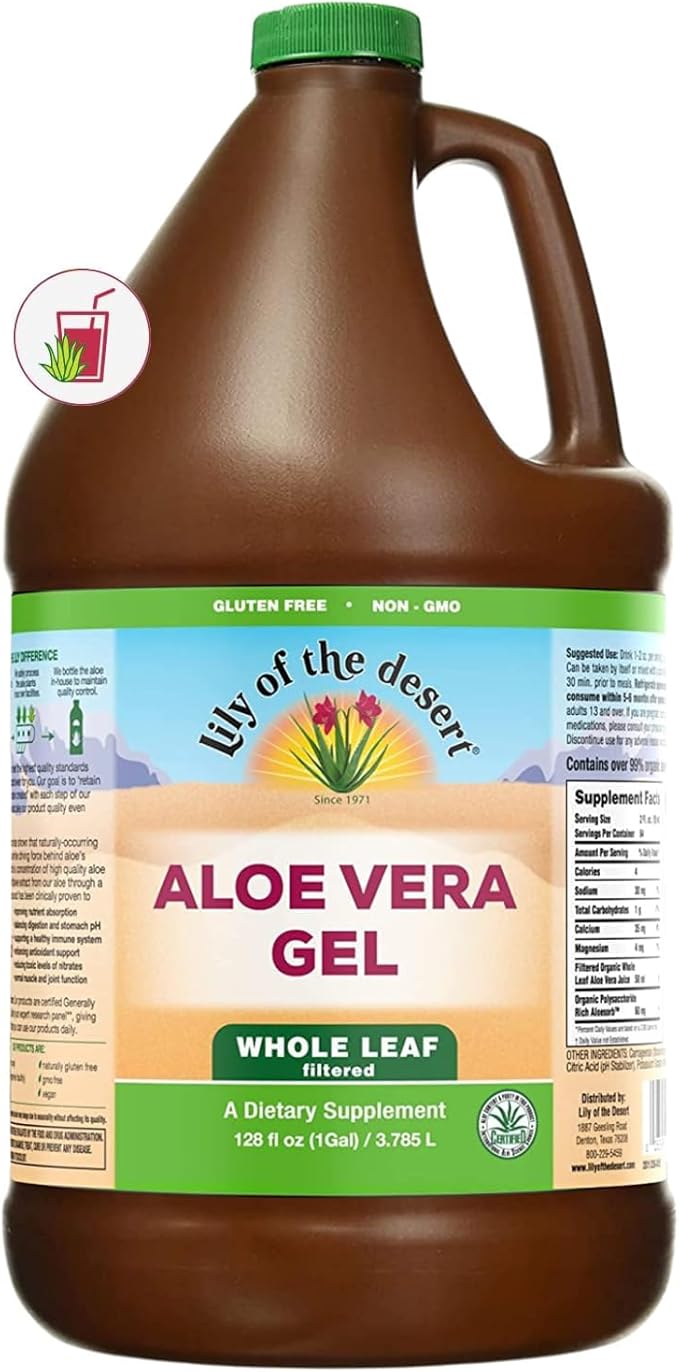 Lily Of The Desert Aloe Vera Gel - Whole Leaf Filtered Thicker Consistency Aloe Vera Drink with Natural Vitamins Digestive Enzymes for Gut Health Wellness Glowing Skin 128 Fl Oz