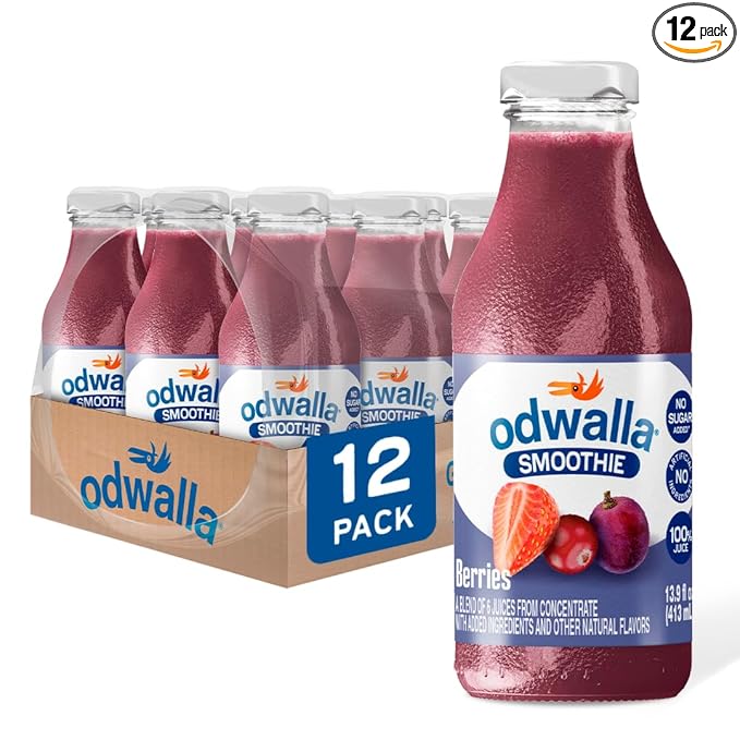 Odwalla Smoothie - Fruit Smoothie Mix Ready to Drink Juice Blend No Added Sugar No preservatives - 13.9 oz Glass Bottles - Berries