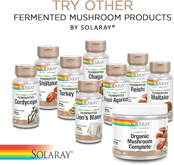 SOLARAY Maitake Reishi &amp Shiitake Mushroom Complex Capsules - Mushroom Supplement for Men &amp Women 600 mg per Serving Immune Health Support - 100 Veg Caps