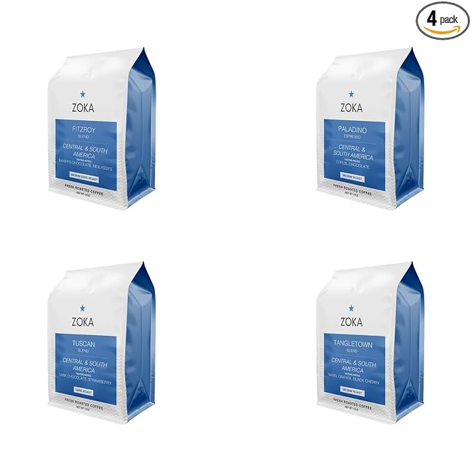Bean Box Coffee Sampler - Roasted by Zoka 4-Pack Whole Bean Coffee Gourmet Coffee