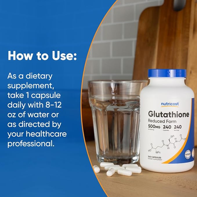 Nutricost Glutathione Capsules 500mg 240 Capsules - Gluten Free GMO Free