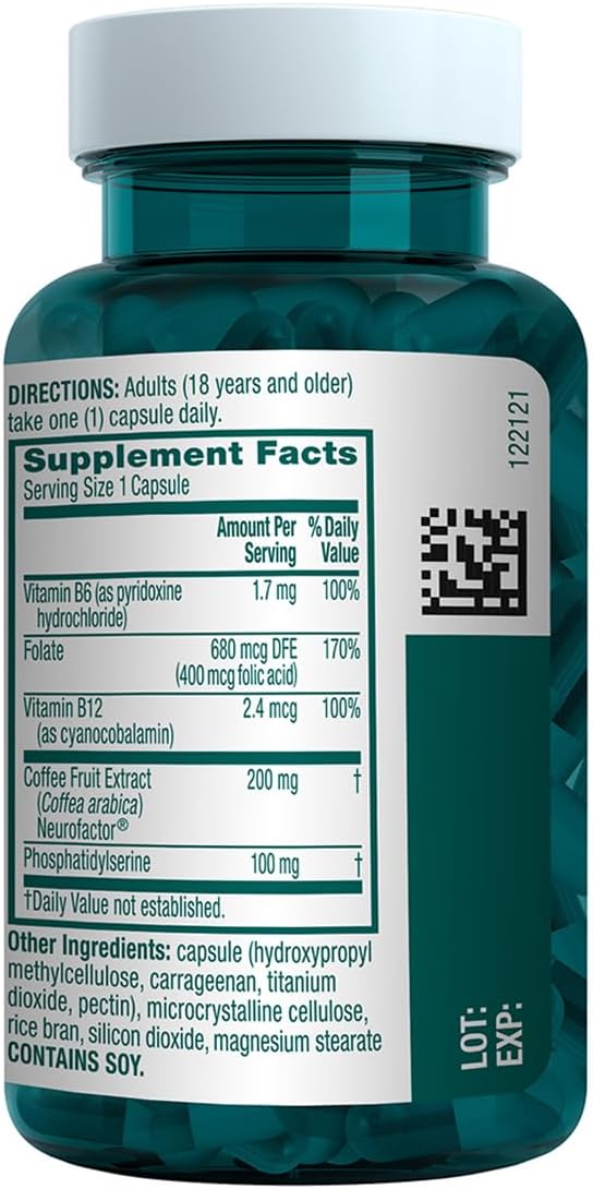 NEURIVA Plus Brain Supplement for Memory Focus &amp Concentration + Cognitive Function with Clinically Tested Nootropics Phosphatidylserine and Neurofactor VIT B6 &amp B12 30 Count Capsules (4 Pa