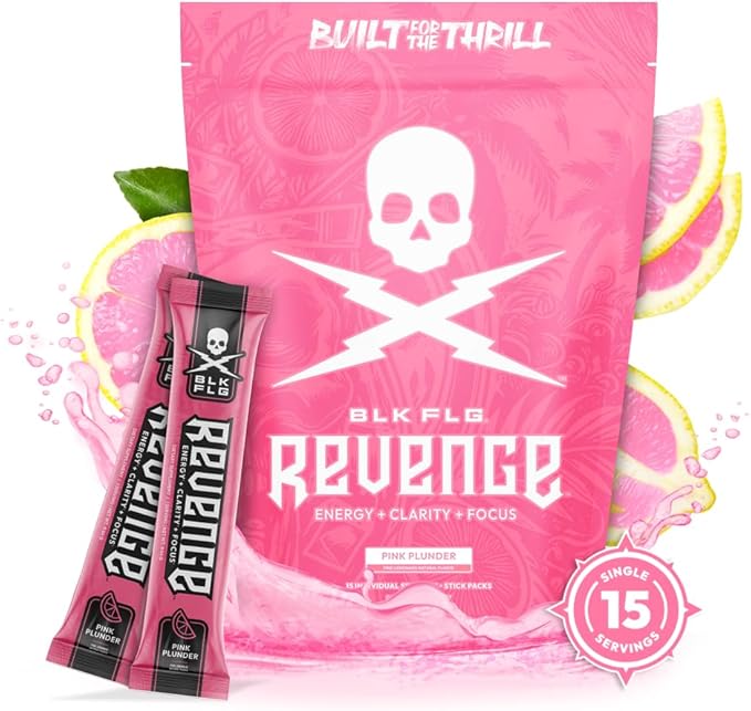 BLK FLG Energy Drink Mix – Pink Lemonade - Healthy Coffee Alternative with Natural Caffeine &amp Nootropics – Focus &amp Clean Energy Supplement – Sugar Free – 15 On-The-Go Stick Packs