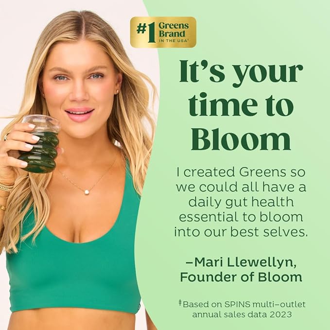 Bloom Nutrition Greens and Superfoods Powder for Digestive Health Greens Powder Digestive Enzymes Probiotics Spirulina Chlorella for Bloating &amp Gut Support Green Juice 30 SVG Strawberry Ki