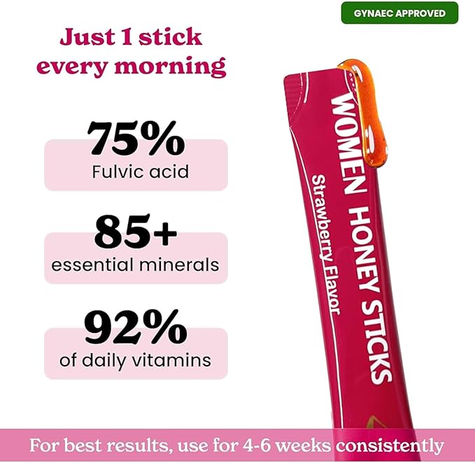 Shilajit Honey Sticks – 75%+ Fulvic Acid 85+ Trace Minerals | Natural Energy &amp Immunity Booster | Easy Single-Strawberry Use 30 Packets (Strawberry)