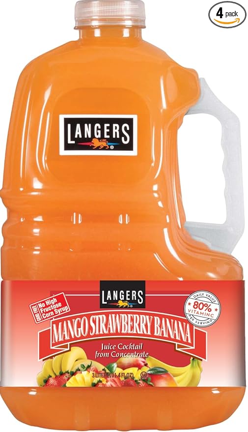 Langers Mango Strawberry Banana Juice Cocktail 101.4z (Pack of 4)