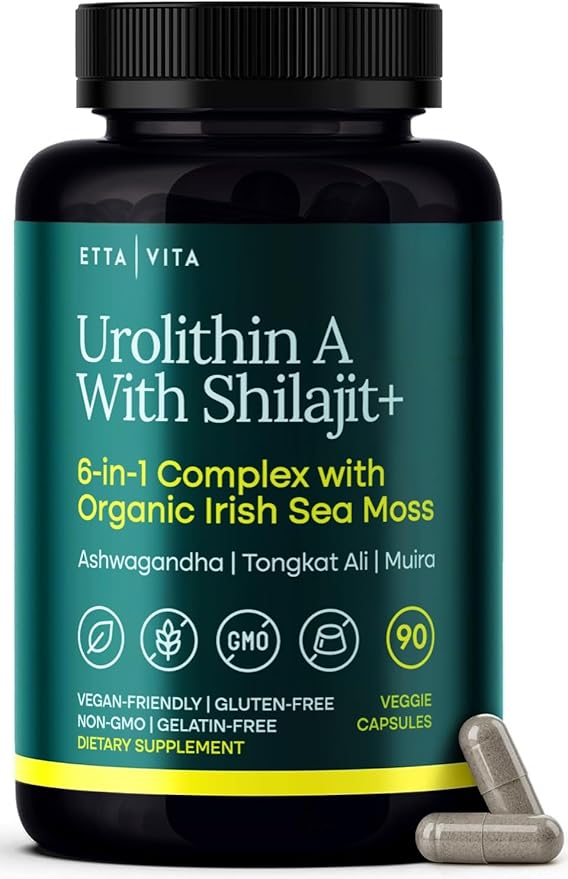 Urolithin-A Complex w Shilajit Organic Sea Moss Ashwagandha &amp Tongkat Ali Natural Energy Libido Hormone Balance and Focus for Men &amp Women (Made in USA - 3rd Party Tested)