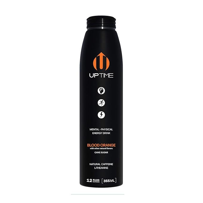 UPTIME – Premium Energy Drink Blood Orange - Cane Sugar 12oz Bottles (Case of 24) Better for You Natural Caffeine Sparkling