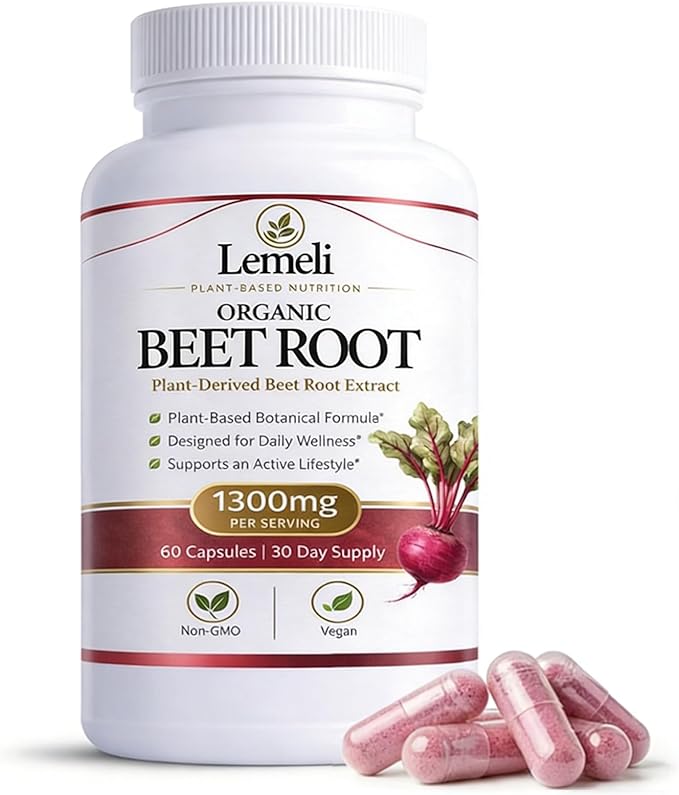Beetroot Plant-Based Beetroot Ingredient – 60 Vegan Capsules – Non-GMO Gluten Free