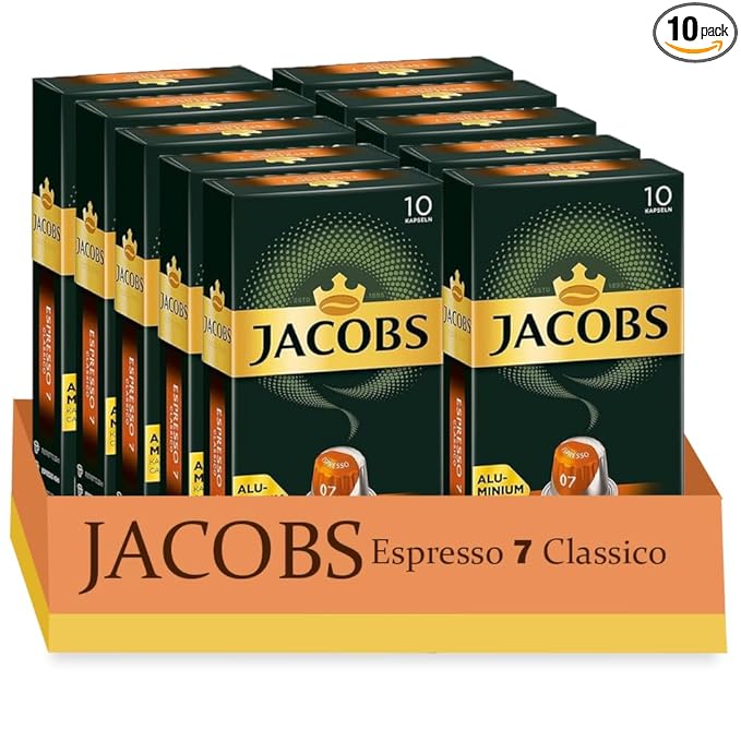 Jacobs Espresso 7 Classico 10x10 CAPSULES Coffee Capsules Compatible with (057 USD/1 CAP)