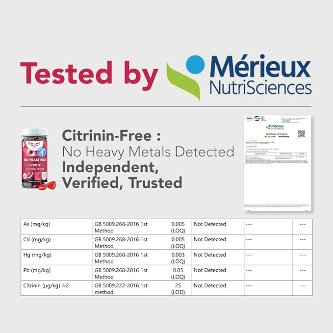 Sugar-Free Red Yeast Rice with CoQ10 Gummies - Cholesterol Supplements with Red Rice Yeast 1000 mg. - Cholesterol Gummies Complex - Vegan Non-GMO Gluten-Free &amp Citrinin-Free Supplement