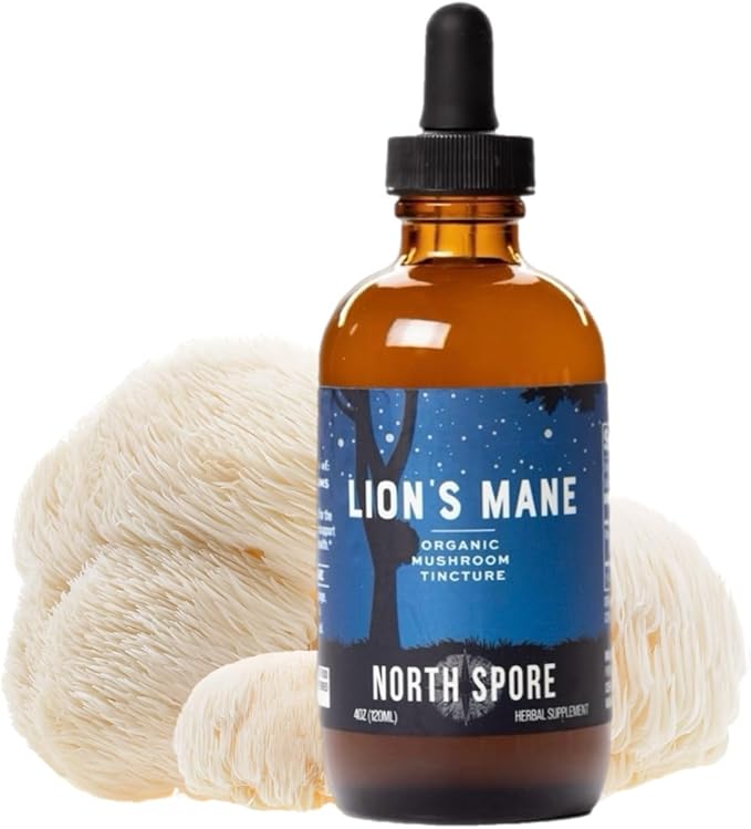 North Spore Organic Lion's Mane Mushroom Tincture (4 oz) | 100% Fruiting Body Extracts | for Focus Memory Brain Support | Certified Organic Vegan Non-GMO | Adaptogenic Nootropic | Made in USA