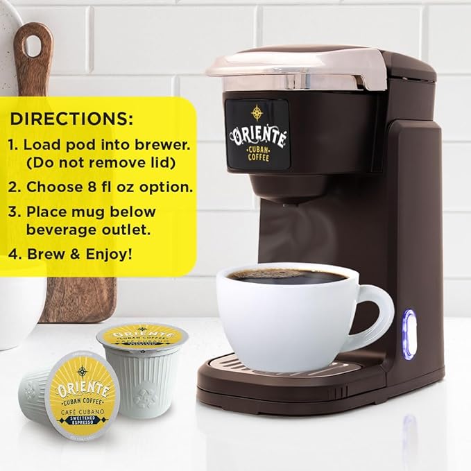 Oriente Sweetened Espresso Coffee Pods 50 ct Dark Roast Flavored Cuban Inspired Coffee in Single Serve Pods - 100% Arabica Coffee Compatible with Keurig K Cups Maker