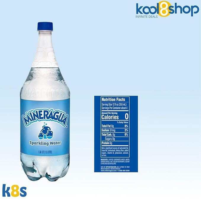 Jarritos Mineragua Mexican Soft Drink 1.5Lt Plastic Bottles 5 Pack + 15 Sugarcane Disposable Straws by KOOL8SHOP Infinite Deals