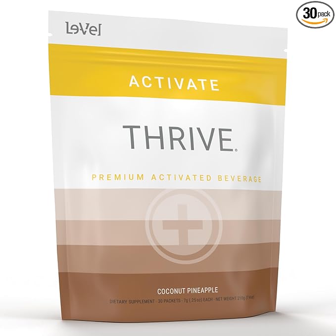 Thrive Activate - Focus &amp Energy Drink Powder Mix with Real Flavor 30 Packets- Enhanced Energy Performance Vitamin C Vitamin E B12 for Mental Clarity (30 Packet Coconut Pinneapple)