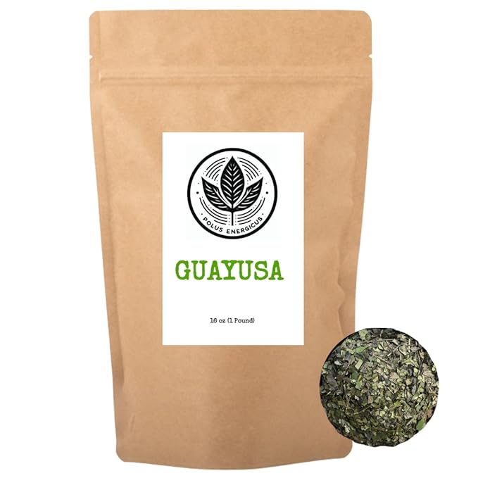 ORGANIC GUAYUSA LOOSE LEAF TEA By Polus Energicus 16oz (1lb) | 66mg Caffeine | Energy Drink | Antioxidant | L-Theanine | Energy Tea | L Theanine | Green tea Yerba mate Coffee alternative