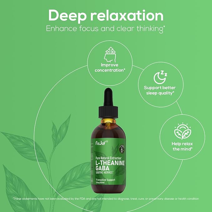 L-Theanine &amp GABA Liquid Drops – Relaxation Calm &amp Daily Balance Support Vegan Sugar-Free Non-GMO 2 fl oz (60 mL)