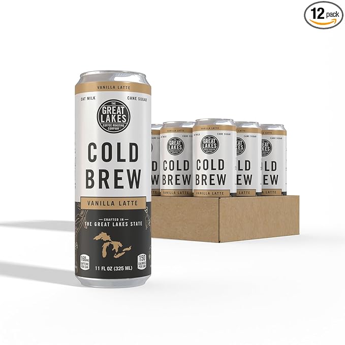 Great Lakes Vanilla Oat Milk Cold Brew Latte Coffee 11 Ounce Cans Pack of 12