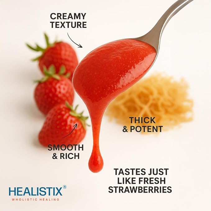 Healistix Strawberry Sea Moss Gel [16 Oz] - Exquisitely Crafted from Seamoss Wildcrafted in The Pristine Waters of St Lucia A Natural Delight - Sea Vegetable in Glass Jar