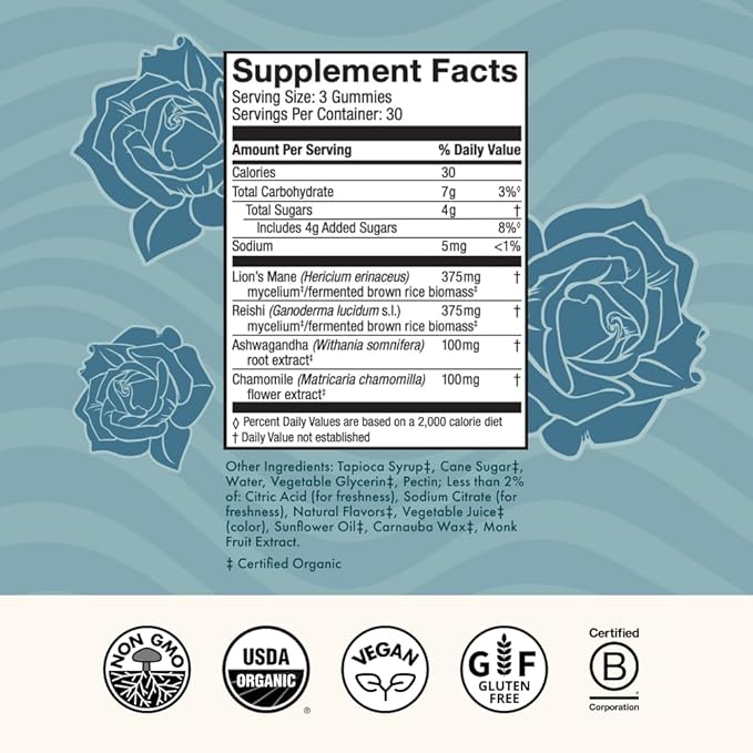 Host Defense Stay Mellow Grateful Dead Gummies - Reishi Mushroom Gummies with Ashwagandha Chamomile &amp Lions Mane - Support for Stress Reduction and Relaxation (30 Servings)