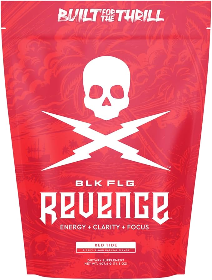 BLK FLG Energy Drink Mix – Red Tide (Tiger's Blood) Healthy Coffee Alternative with Natural Caffeine &amp Nootropics – Focus &amp Clean Energy Supplement – Sugar Free – 15 On-The-Go Stick Packs