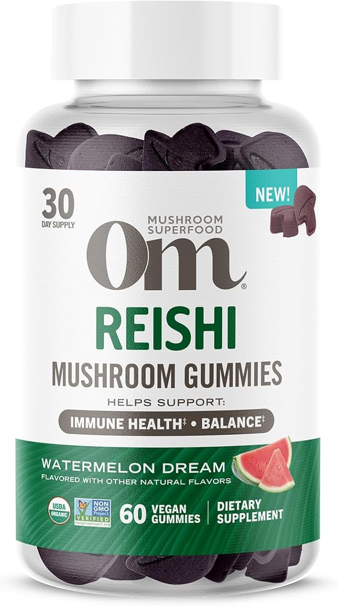 OM MUSHROOM SUPERFOOD Reishi Gummies – USA Grown Organic Mushrooms – Supports Immune Health Balance &amp Stress Relief – Watermelon Dream Flavour – 30 Servings 60 Count.