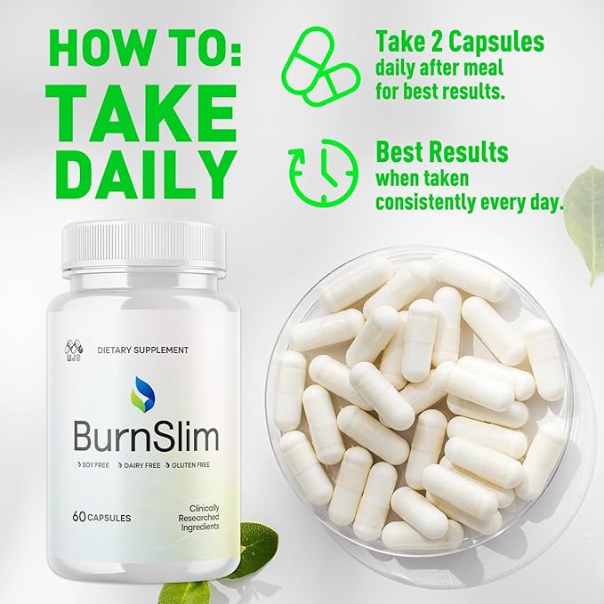 Burn Slim Capsules Official Burnslim Pills with All Natural Ingredients Advanced Burn Slim Health and Wellness Vitamin Supplement Supporting Active Lifestyle for Women and Men (60 Capsules)