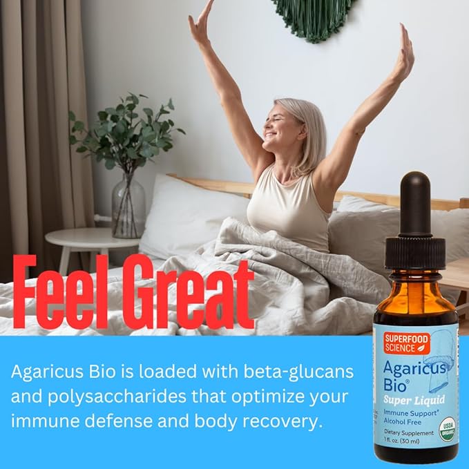 Agaricus Bio Super Liquid Organic Blazei Mushroom Extract Tincture Fruiting Body Beta-Glucan Drops for Natural Killer Cell Activity Liquid Mushroom Supplement for Liver and Immune Support 30 ml