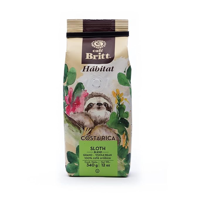Café Britt® - Costa Rican Habitat Sloth Coffee (12 oz.) (3-Pack) - Whole Bean Arabica Coffee Kosher Gluten Free 100% Gourmet &amp Medium Light Roast